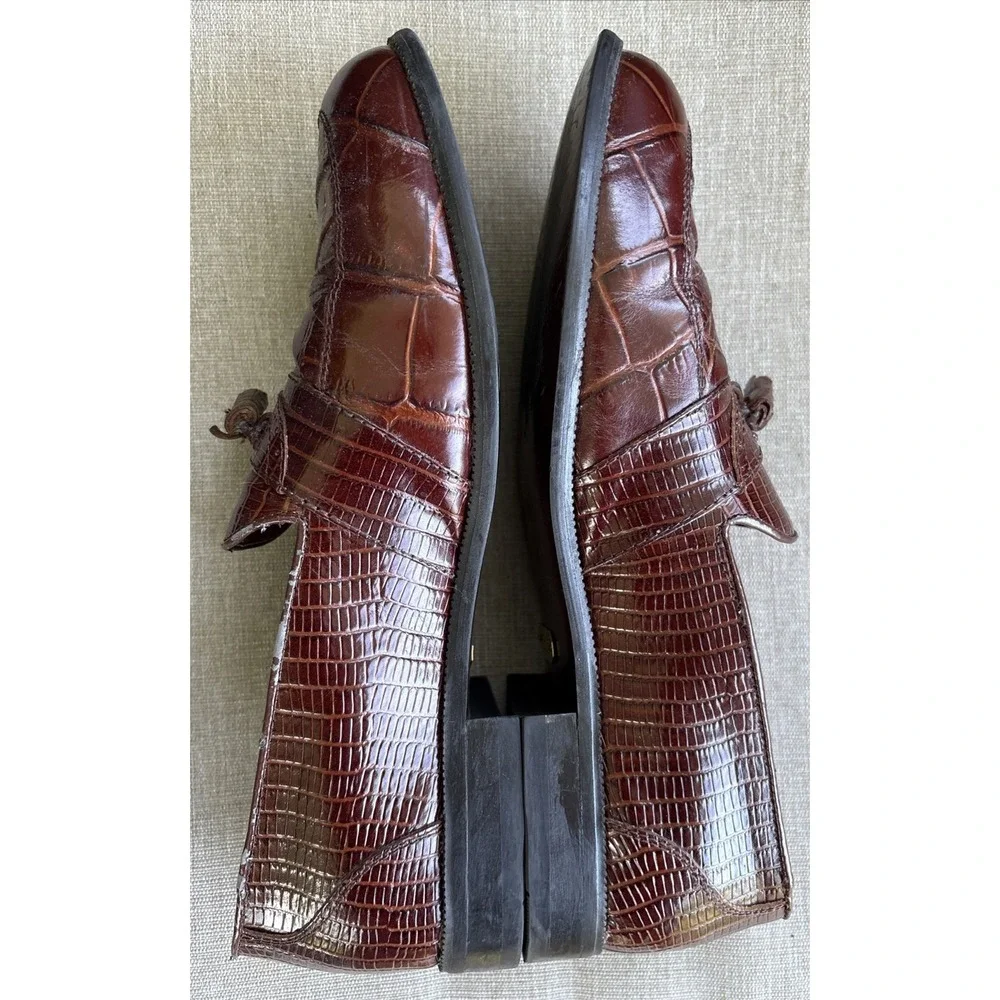 Stacy Adams Cognac Brown Snake Leather Tassel Loafer Dress Shoes Size 10 M